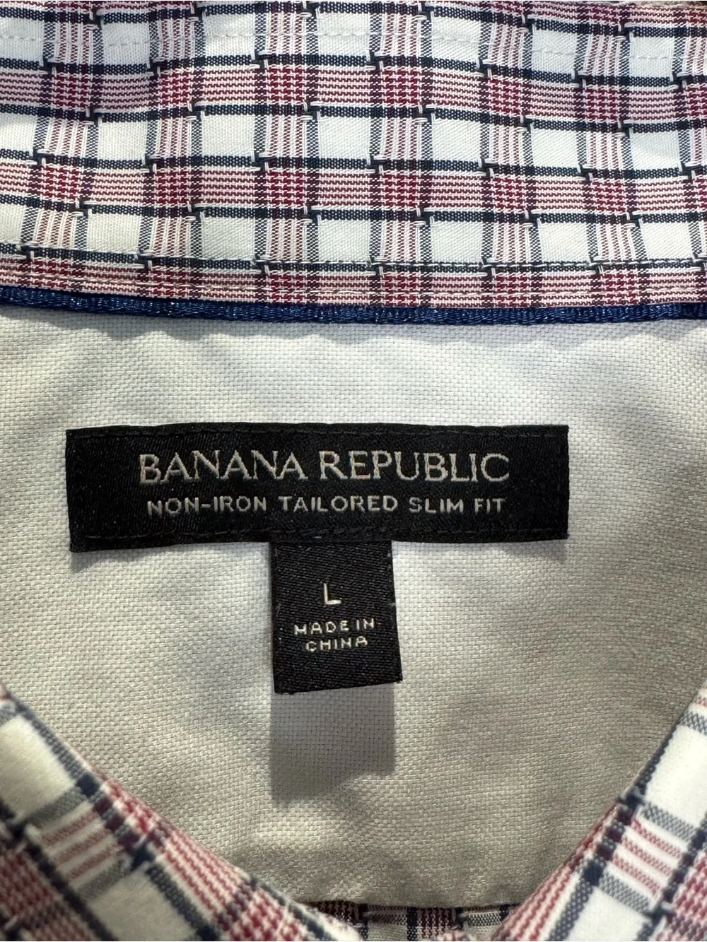 Banana Republic Men's Large Long Sleeve Button Down Slim Fit Shirt Burgundy Navy